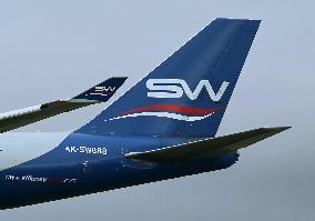 Silk Way West Airlines Boeing 747 landing at Barcelona airport