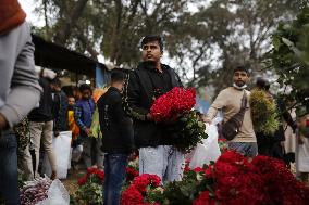 Flower Market Ahead Of Valentine's Day