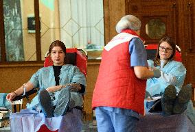 Blood donation event at Kyivs Central Railway Station Building