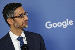 Polish PM Donald Tusk And Google CEO Sundar Pichai Meeting In Warsaw