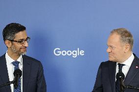 Polish PM Donald Tusk And Google CEO Sundar Pichai Meeting In Warsaw