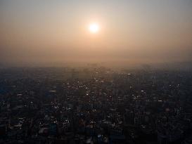 Aerial View Shows Air Pollution In Kathmandu Valley, Nepal.