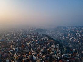 Aerial View Shows Air Pollution In Kathmandu Valley, Nepal.