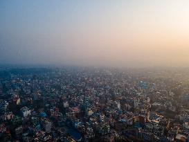 Aerial View Shows Air Pollution In Kathmandu Valley, Nepal.