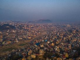 Aerial View Shows Air Pollution In Kathmandu Valley, Nepal.