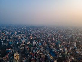 Aerial View Shows Air Pollution In Kathmandu Valley, Nepal.