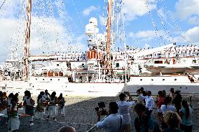 Princess Leonor arrives in Salvador de Bahia on the training ship Juan Sebastian Elcan