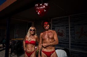 Greek Winter Swimmers Celebrate Valentine's Day At The Sea