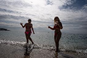 Greek Winter Swimmers Celebrate Valentine's Day At The Sea