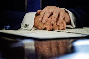 DC: U.S. President Trump Signs Executive Orders in the Oval Office