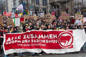 AFD Rally For Upcoming Election And Large Counter Protest Demostration In Duesseldorf