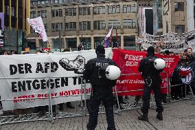 AFD Rally For Upcoming Election And Large Counter Protest Demostration In Duesseldorf