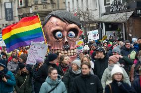 AFD Rally For Upcoming Election And Large Counter Protest Demostration In Duesseldorf