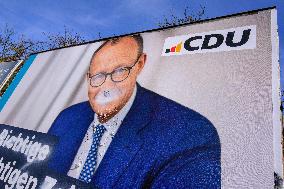 Defaced German Election Campaign Hoardings In Hessen, Central Germany