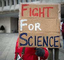 Protest against funding freeze at the Department of Health and Human Services