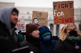 Protest against funding freeze at the Department of Health and Human Services