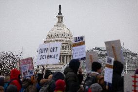 Protest against funding freeze at the Department of Health and Human Services