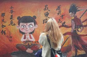 Movie Ne Zha Themed Wall Painting in Hangzhou