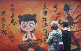 Movie Ne Zha Themed Wall Painting in Hangzhou