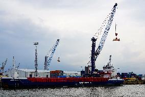 Freight Cranes In The Port Of Hamburg