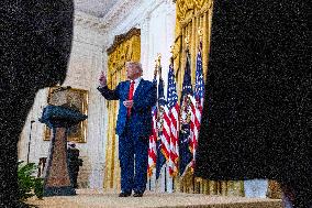 US President Donald J. Trump delivers remarks during a reception honoring Black History Month