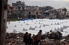 Tents Shelter Displaced Palestinians in Gaza's Al-Zaytoun