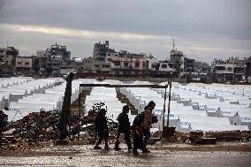 Tents Shelter Displaced Palestinians in Gaza's Al-Zaytoun