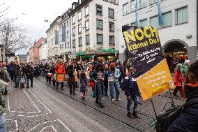 Large Protest Against The Political Rights And The AFD One Day Before The General Election In Germany In Freiburg