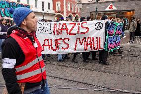 Large Protest Against The Political Rights And The AFD One Day Before The General Election In Germany In Freiburg