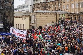 Large Protest Against The Political Rights And The AFD One Day Before The General Election In Germany In Freiburg