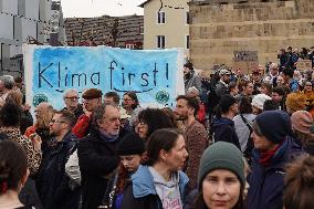 Large Protest Against The Political Rights And The AFD One Day Before The General Election In Germany In Freiburg