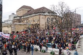 Large Protest Against The Political Rights And The AFD One Day Before The General Election In Germany In Freiburg