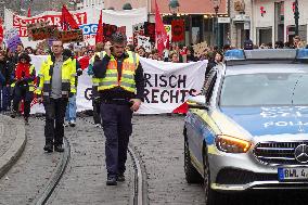 Large Protest Against The Political Rights And The AFD One Day Before The General Election In Germany In Freiburg