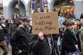 Large Protest Against The Political Rights And The AFD One Day Before The General Election In Germany In Freiburg