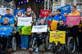 Three Years Of War In Ukraine Demonstration Held In Amsterdam.