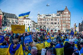 Three Years Of War In Ukraine Demonstration Held In Amsterdam.