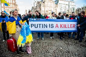 Three Years Of War In Ukraine Demonstration Held In Amsterdam.