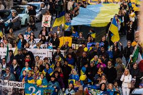 Demonstrators In Rome Mark Third Anniversary Of Russia's War In Ukraine