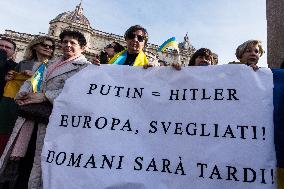 Demonstrators In Rome Mark Third Anniversary Of Russia's War In Ukraine