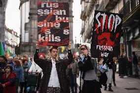 Protest - 3rd Anniversary On The War Ukraine-Russia, In Porto, Portugal