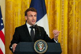 President Trump And French President Macron Hold News Conference