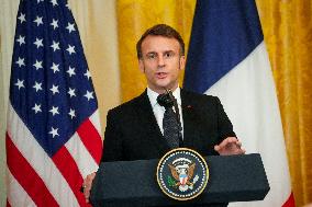 President Trump And French President Macron Hold News Conference