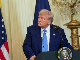 President Trump And French President Macron Hold News Conference