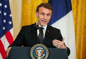 President Trump And French President Macron Hold News Conference