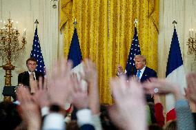 President Trump And French President Macron Hold News Conference