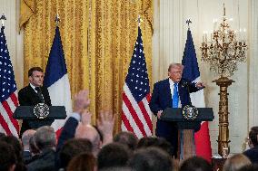 President Trump And French President Macron Hold News Conference