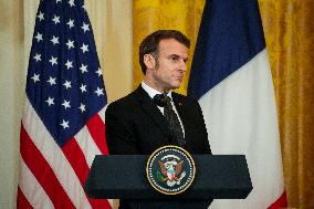 President Trump And French President Macron Hold News Conference