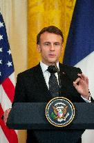 President Trump And French President Macron Hold News Conference