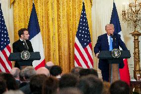 President Trump And French President Macron Hold News Conference