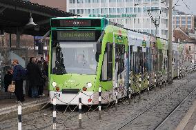 Tram Traffic In The German City Of Freiburg